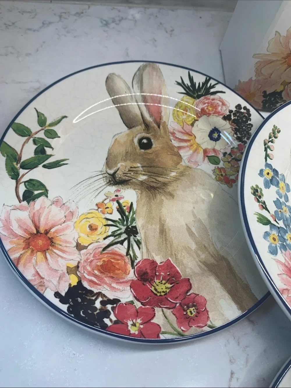 NEW Flora Pottery Barn Easter Rabbit Bunny Floral Salad 8” Plates Set of 4